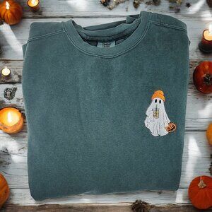 Cozy Vibes & Spooky Sips: Embroidered Ghost Iced Coffee Crewneck